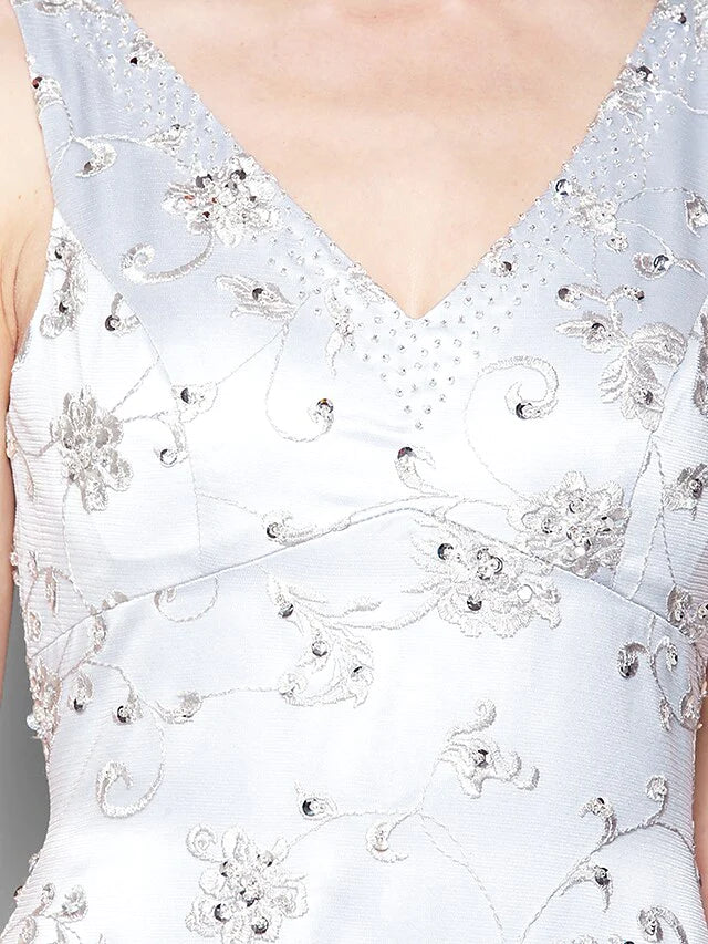 Full length view of the sparkling lace tulle Mother of the Bride gown.