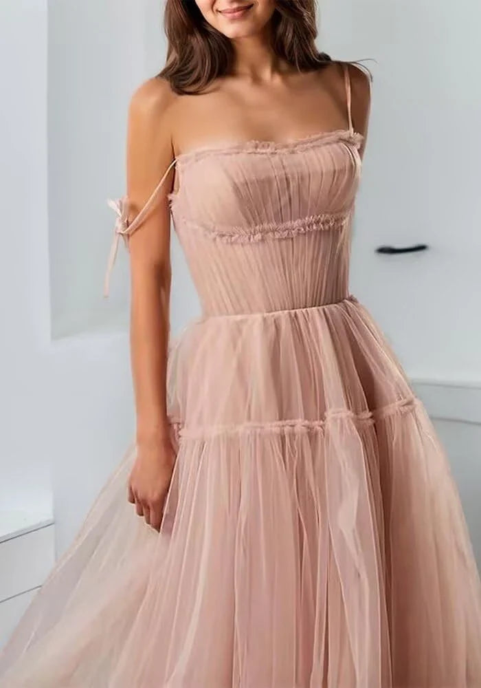 Elegant Square Neck Satin Mermaid Maxi Evening Dress with Crisscross Lace-Up Back High-Slit and Choker Detail