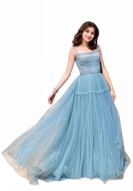 Elegant Square Neck Satin Mermaid Maxi Evening Dress with Crisscross Lace-Up Back High-Slit and Choker Detail