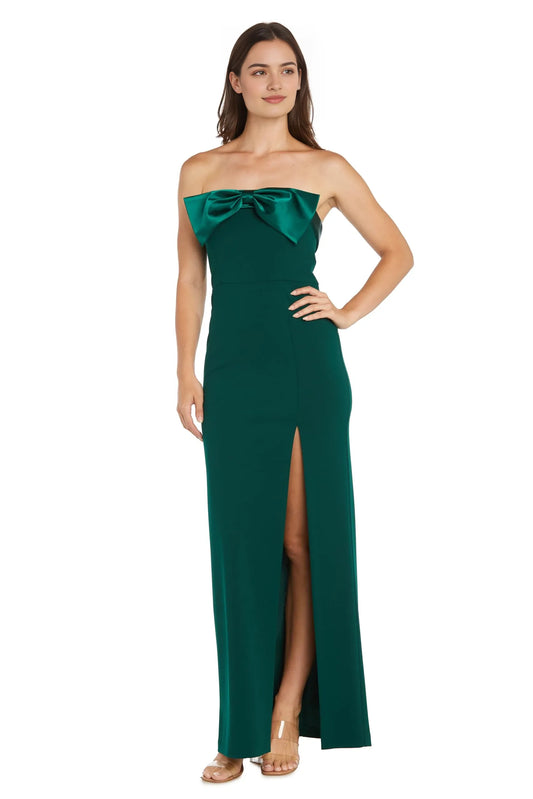 Elegant Strapless Bow - Detail High - Slit Maxi Evening Dress