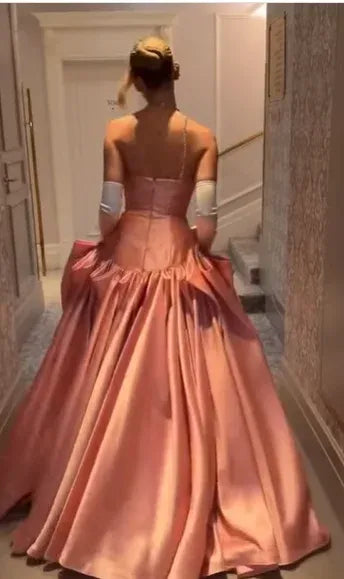 Elegant Strapless Bow Satin A-Line Ball Gown Maxi Dress