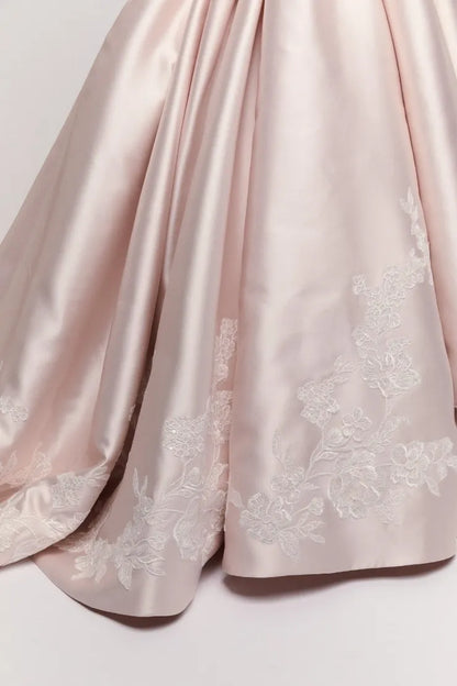 Elegant Strapless Satin Embroidered Drop Waist Ball Gown