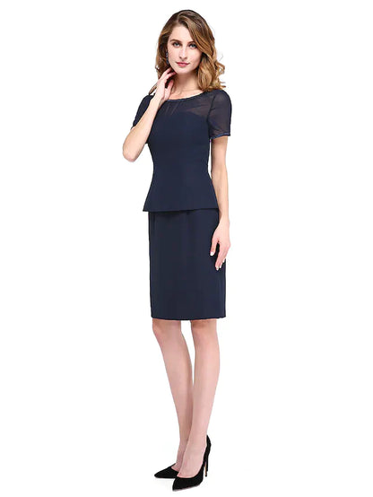 Model showcasing the included wrap with the elegant Mother of the Bride dress.