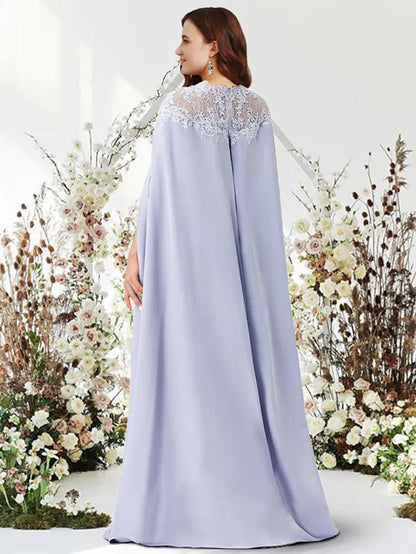 Back view of a model wearing the sleeveless two-piece chiffon evening dress.