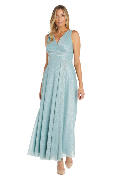 Elegant V-Neck Embellished Waist Shimmering Maxi Evening Dress