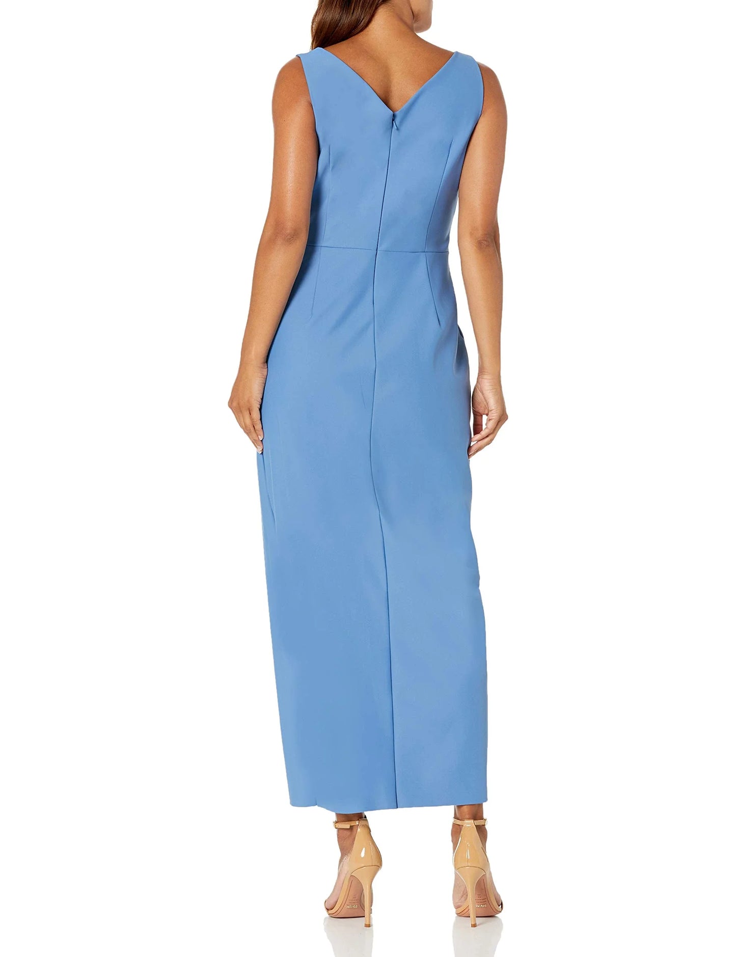 Elegant V-Neck Ruched Beaded Asymmetric Hem Maxi Evening Dress
