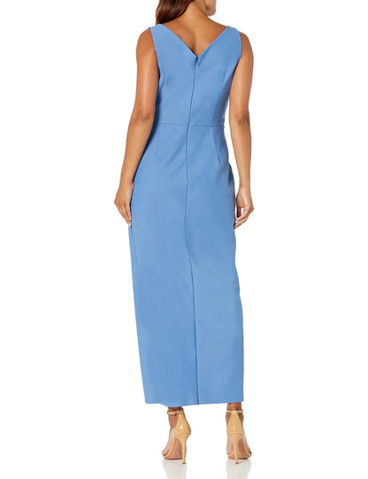 Elegant V-Neck Ruched Beaded Asymmetric Hem Maxi Evening Dress