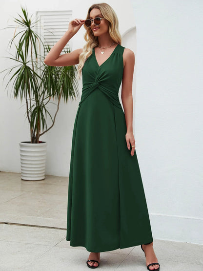 Elegant V-Neck Sleeveless Twist-Front Maxi Evening Dress