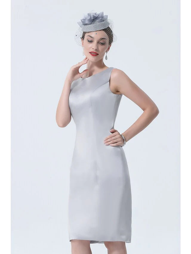 Full length view of the elegant plus size mother of the bride dress with high neck and 3/4 sleeves.
