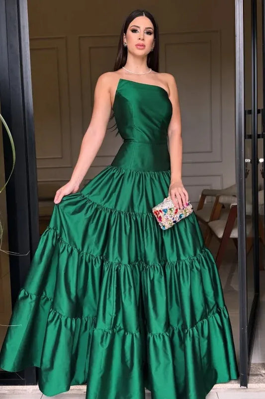 Elegant A-Line Asymmetric Strapless Sleeveless Lace Up Floor-Length Prom Dress