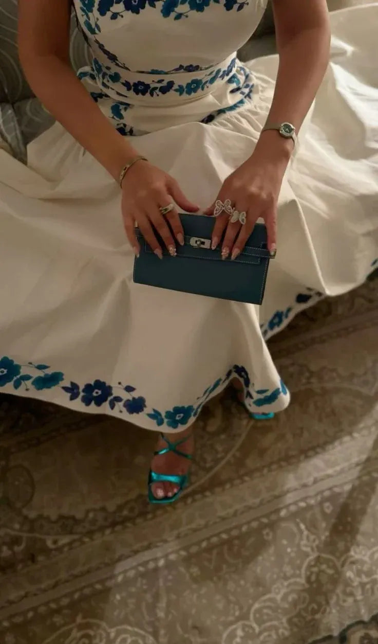 Elegant A-Line Halter Neck Sleeveless Floral Satin Floor-Length Evening Dress