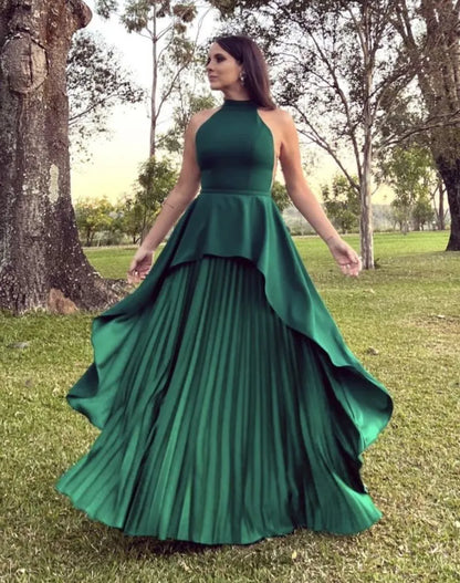 Elegant A-Line High Neck Lace Up Floor-Length Prom Dress