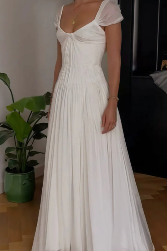 Elegant A-Line Jewel Neck Cap Sleeve Chiffon Chapel Train Prom Dress