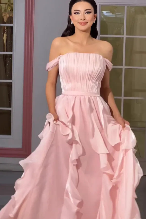 Elegant A-Line Off-Shoulders Sleeveless Lace Up Floor-Length Prom Dress