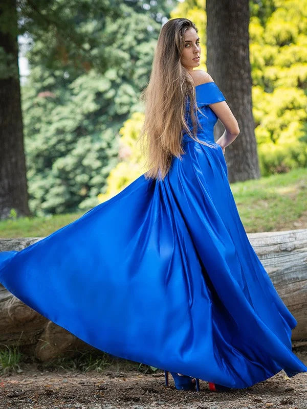 Elegant A-Line Off-the-Shoulder Sleeveless Split Sweep/Brush Train Prom Dress