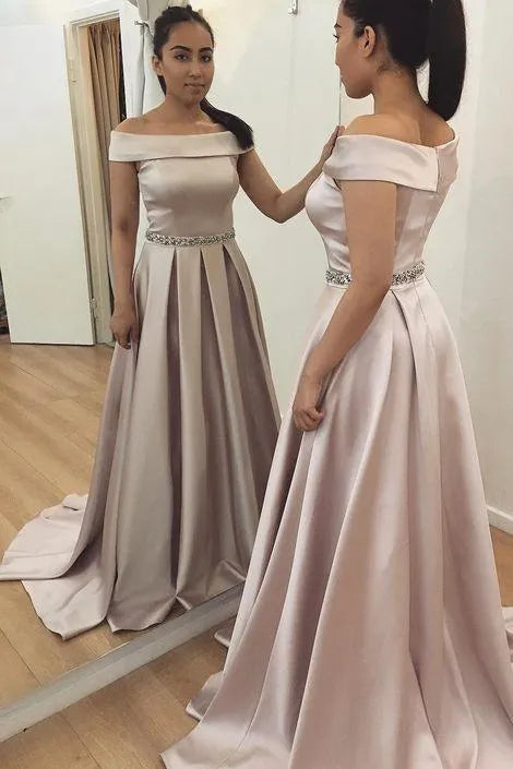 Elegant A-Line Off-the-shoulder Sleeveless Zipper Up Floor-Length Prom Dress
