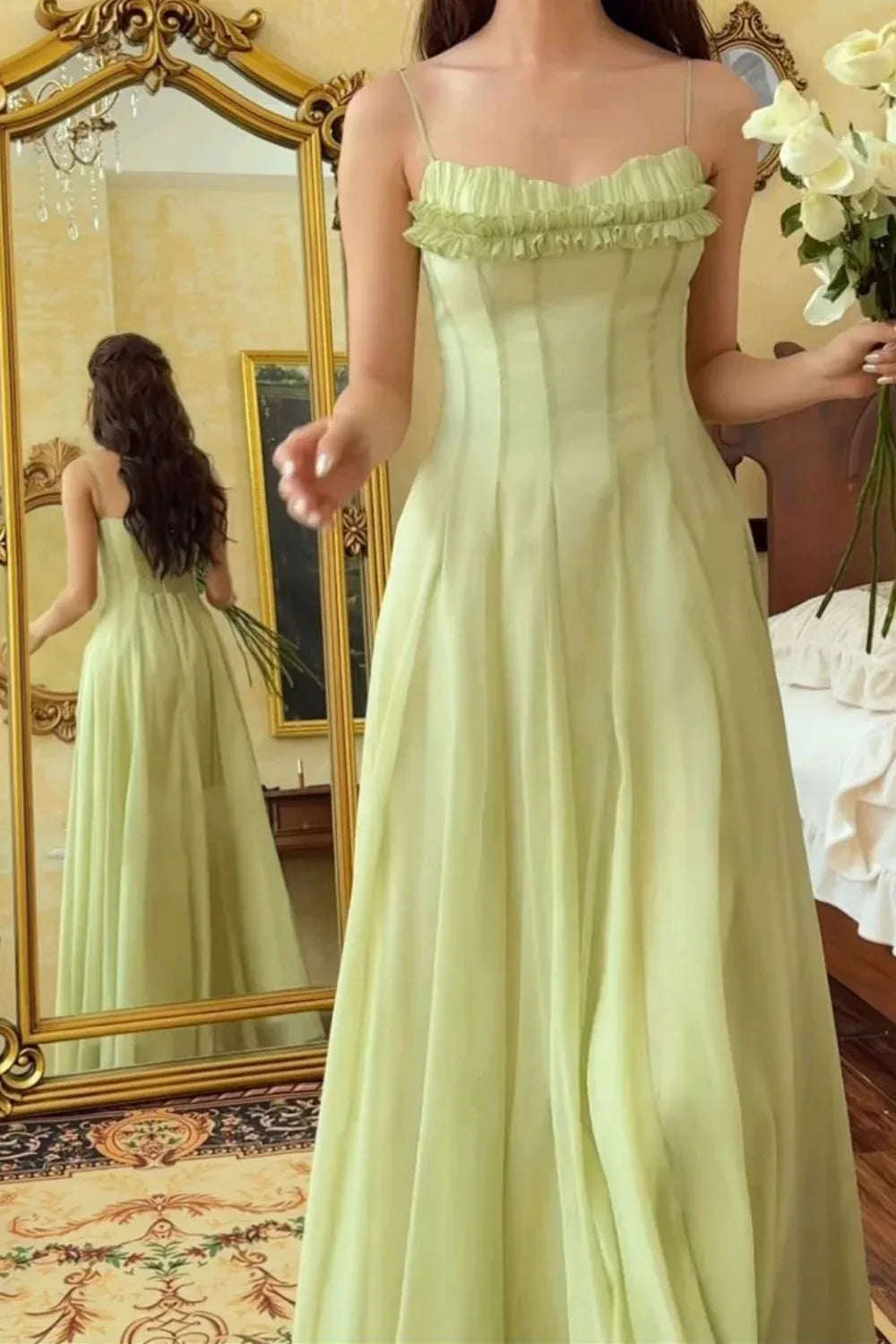 Elegant A-Line Off the Shoulder Sleeveless Chiffon Floor-Length Lace Up Prom Dress