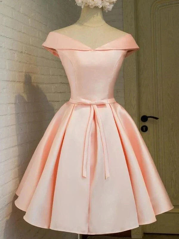 Elegant A-Line Off the Shoulder Sleeveless Crisscross Back Short-Mini Homecoming Dress for ladies for women