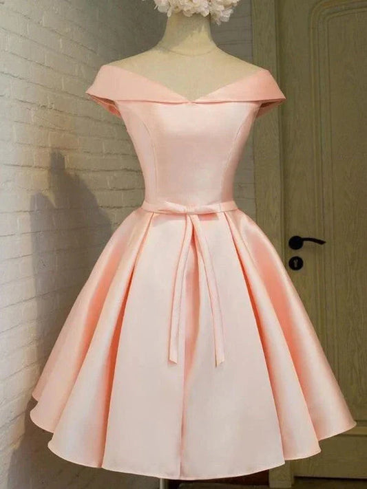 Elegant A-Line Off the Shoulder Sleeveless Crisscross Back Short-Mini Homecoming Dress for ladies for women