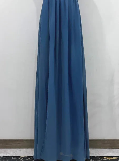 Elegant A-Line One-Shoulder Lace-Trimmed Dusty Blue Maxi Prom Dress for Women ready to ship