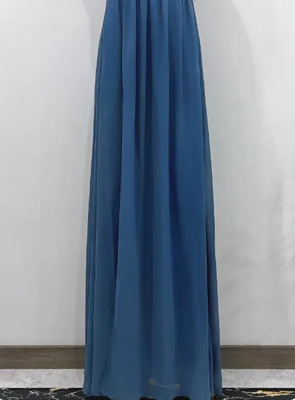 Elegant A-Line One-Shoulder Lace-Trimmed Dusty Blue Maxi Prom Dress for Women ready to ship