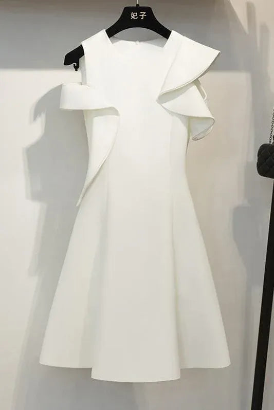 Elegant A-Line Round Neck Ruffle Satin White Homecoming Dress For Women