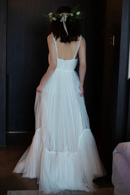 Elegant A-Line Spaghetti Straps Sleeveless Backless Floor-Length Prom Dress