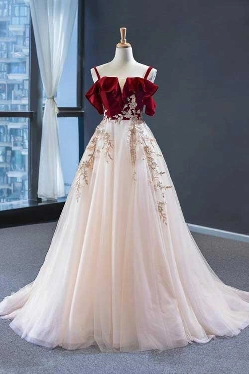 Elegant A-Line Spaghetti Straps Sleeveless Lace Up Sweep/Brush Train Prom Dress