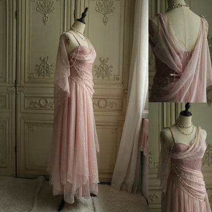 Elegant A-Line Spaghetti Straps Sleeveless Zipper Up Floor-Length Evening Dress