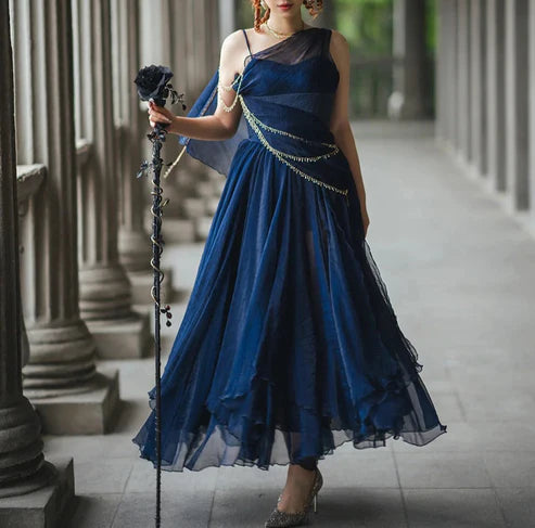 Elegant A-Line Spaghetti Straps Sleeveless Zipper Up Floor-Length Evening Dress