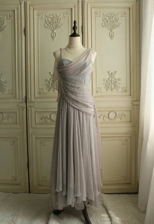 Elegant A-Line Spaghetti Straps Sleeveless Zipper Up Floor-Length Evening Dress