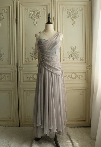 Elegant A-Line Spaghetti Straps Sleeveless Zipper Up Floor-Length Evening Dress