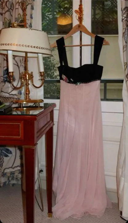 Elegant A-Line Square Neck Sleeveless Sparkle Chiffon Floor-Length Prom Dress