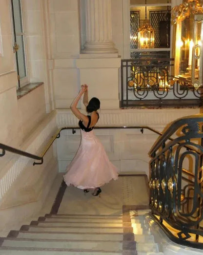 Elegant A-Line Square Neck Sleeveless Sparkle Chiffon Floor-Length Prom Dress