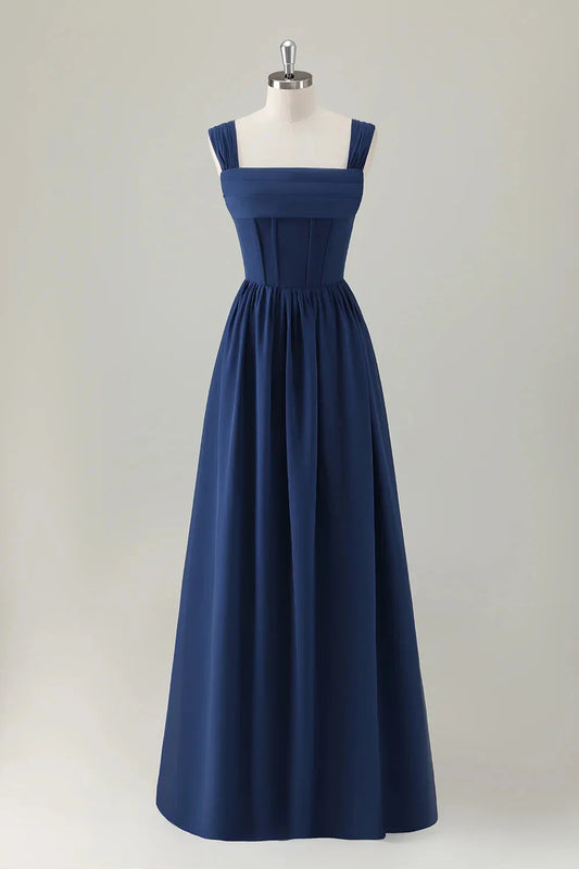 Elegant A-Line Straight Sleeveless Crisscross Back Floor-Length Bridesmaid Dress for women