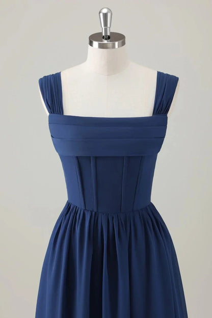 Elegant A-Line Straight Sleeveless Crisscross Back Floor-Length Bridesmaid Dress for women