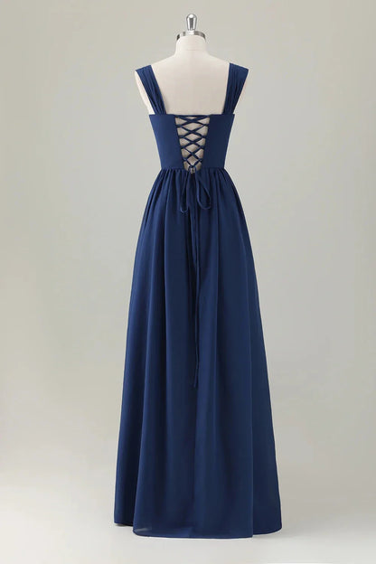 Elegant A-Line Straight Sleeveless Crisscross Back Floor-Length Bridesmaid Dress for women