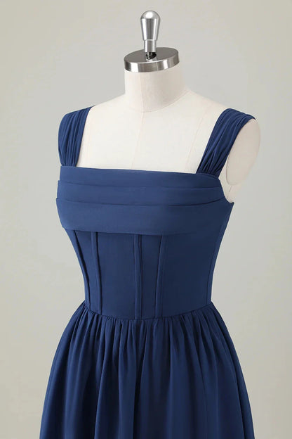 Elegant A-Line Straight Sleeveless Crisscross Back Floor-Length Bridesmaid Dress for women