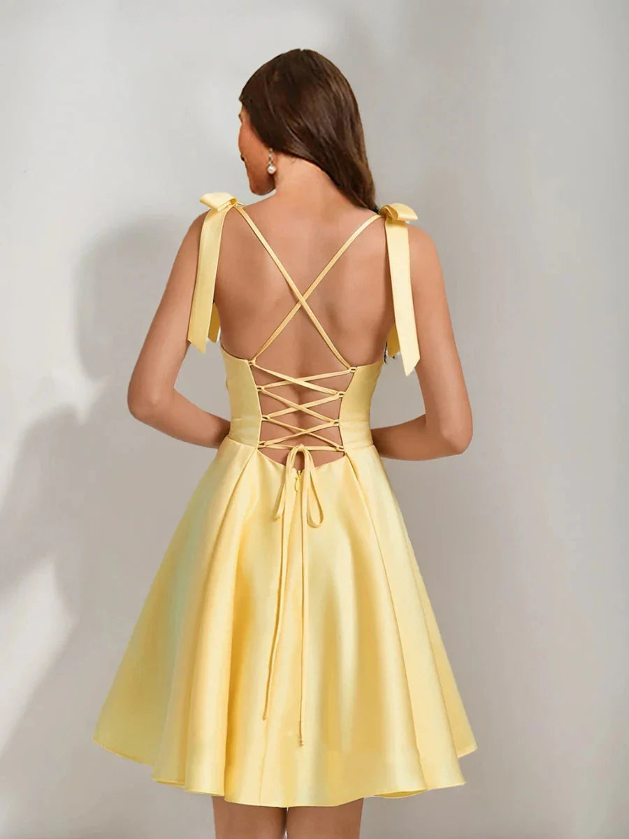 Elegant A-Line Straight Sleeveless Lace Up Knee-Length Homecoming Dress for ladies