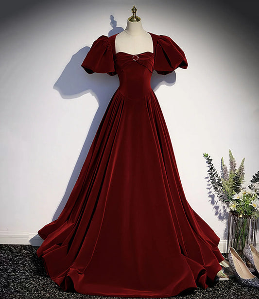 Elegant A-Line Strapless Short Sleeve Lace Up Sweep/Brush Train Prom Dress