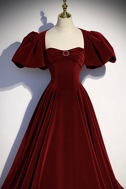 Elegant A-Line Strapless Short Sleeve Lace Up Sweep/Brush Train Prom Dress