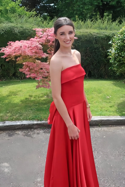 Elegant A-Line Strapless Sleeveless Backless Satin Floor-Length Prom Dress