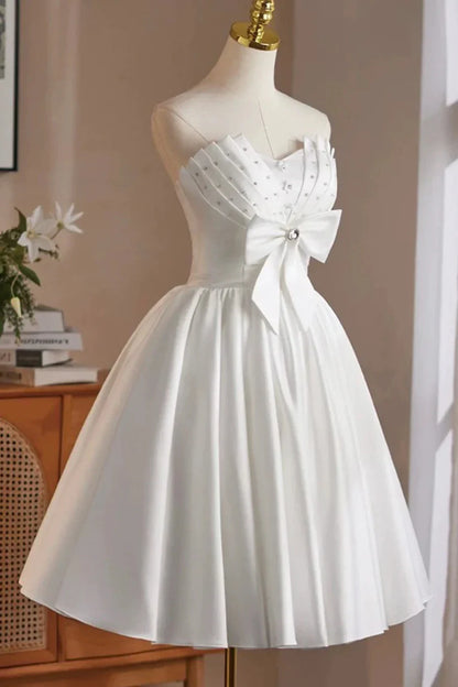 Elegant A-Line Strapless Sleeveless Crisscross Back Tea-Length Homecoming Dress for ladies