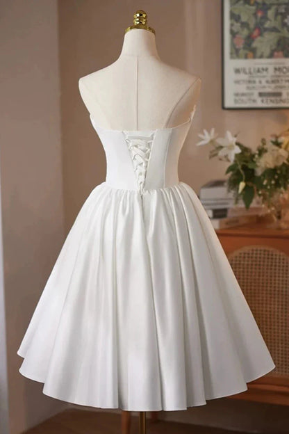 Elegant A-Line Strapless Sleeveless Crisscross Back Tea-Length Homecoming Dress for ladies