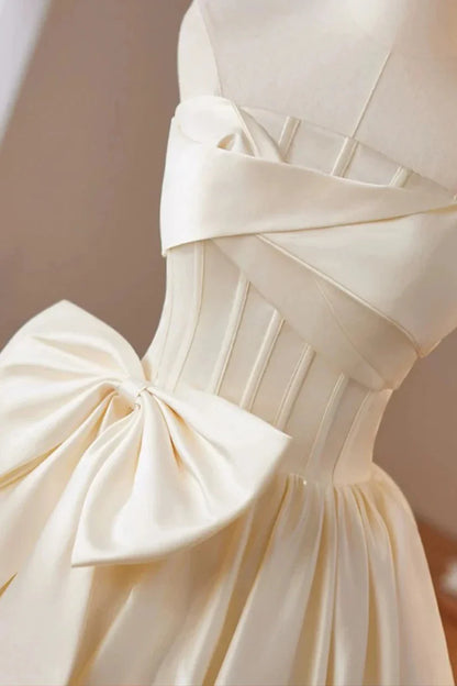 Elegant A-Line Strapless Sleeveless Crisscross Back Tea-Length Homecoming Dress for women