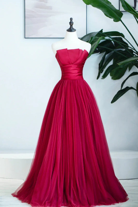 Elegant A-Line Strapless Sleeveless Lace Up Floor-Length Prom Dress