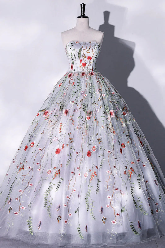 Elegant A-Line Strapless Sleeveless Lace Up Floor-Length Prom Dress