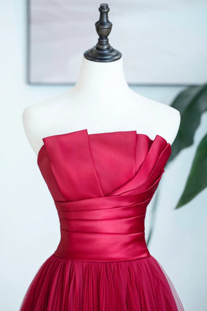 Elegant A-Line Strapless Sleeveless Lace Up Floor-Length Prom Dress