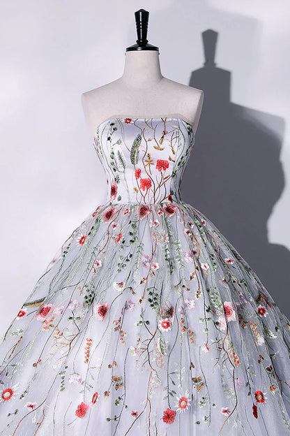 Elegant A-Line Strapless Sleeveless Lace Up Floor-Length Prom Dress