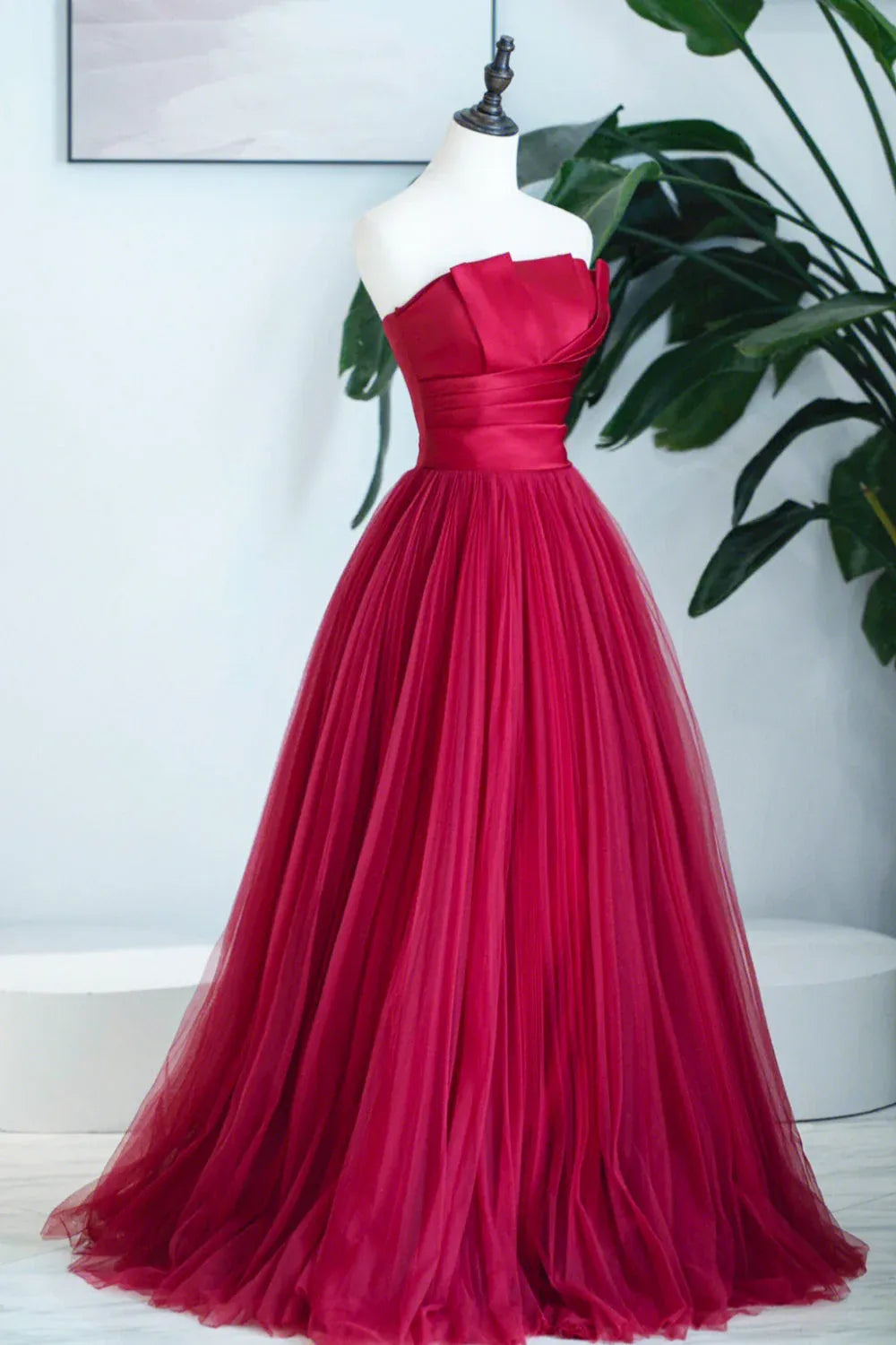 Elegant A-Line Strapless Sleeveless Lace Up Floor-Length Prom Dress